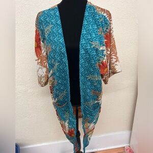 NEW Darn good one size brown & teal floral kimono